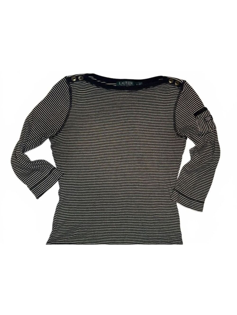 Y2K Ralph Lauren 3/4 Sleeve Striped Square Neck Old Money Pocket Tee Size S